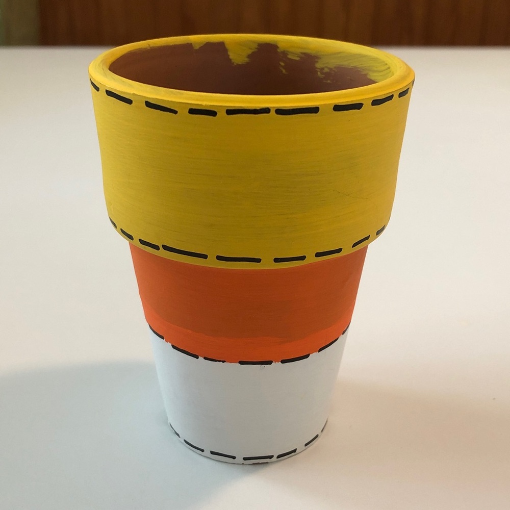 Yellow & Orange fall Halloween Flower Pot - Cute Face Design - Picture 3 of 7